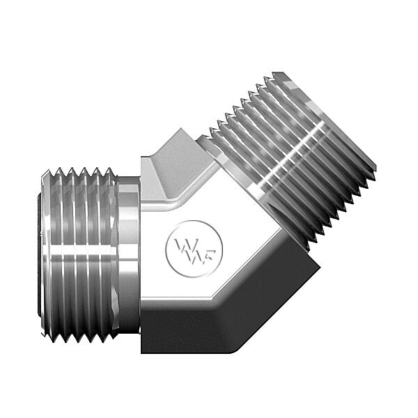 World Wide Fittings Male Flat Face O-Ring to Male Pipe 45 Deg. Elbow 4355X04X04 - main